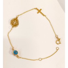 Παιδικό Βραχιόλι Χρυσό 9Κ - ΙΝΚΑ, Σταυρός και μπλε ματάκι (KID196)